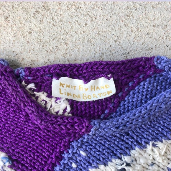 Vintage Hand-Knit Floral Sweater | Purple & Blue | Size Small - Picture 2 of 4